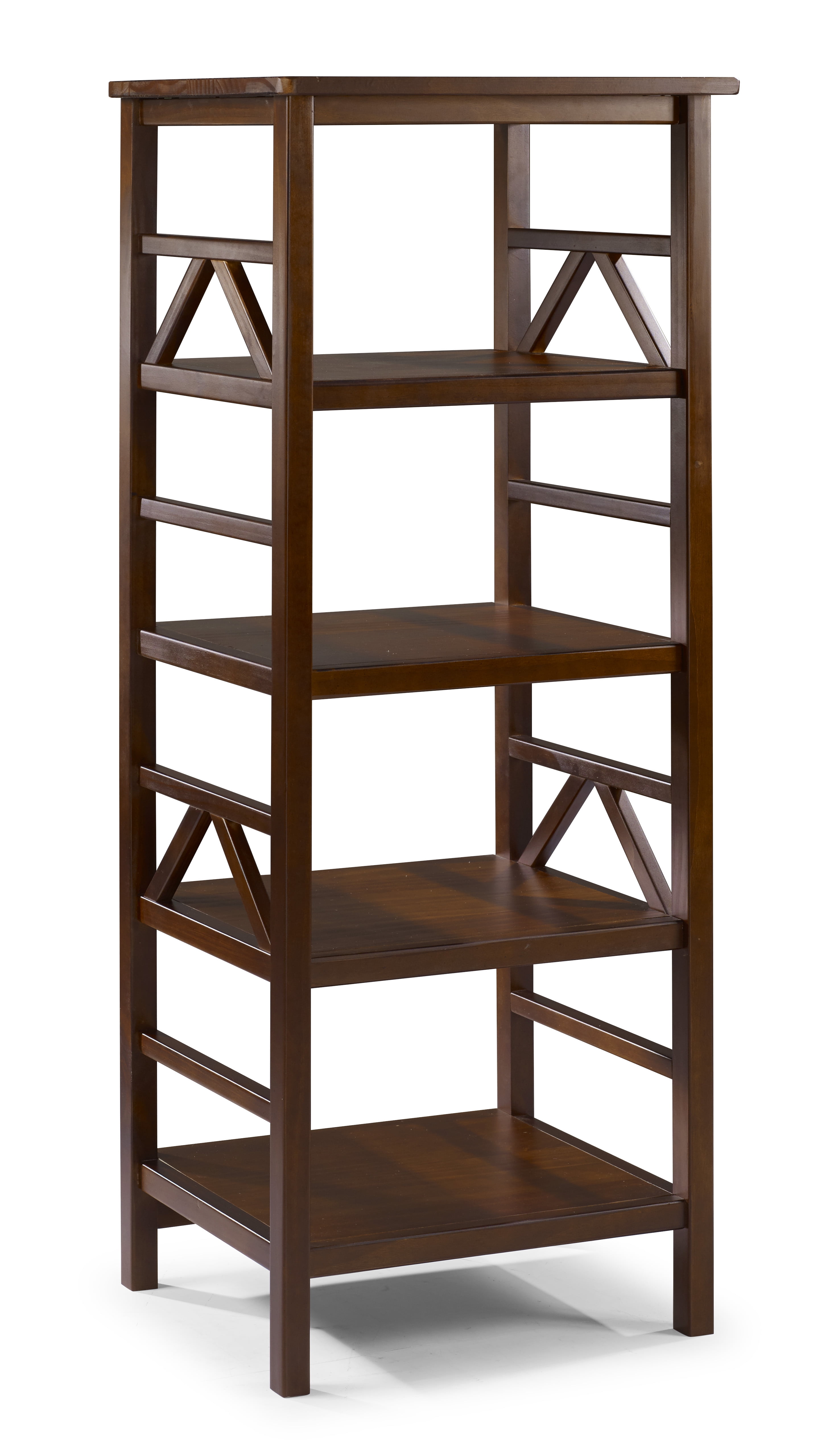 Antique Tobacco Brown 54'' Solid Pine Wood 4-Shelf Bookcase