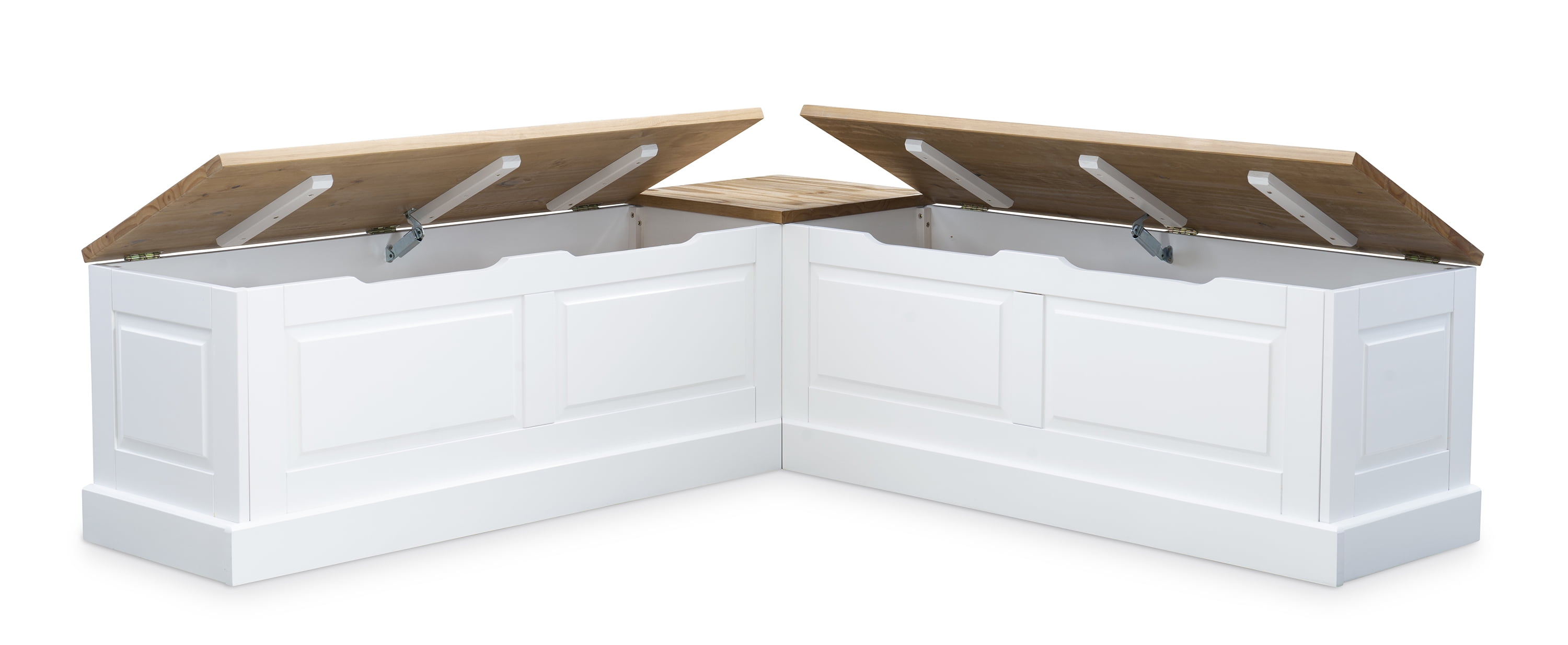 Linon Tobin Backless Indoor Farmhouse Corner Dining Breakfast Nook with Storage, Seats 4-5 (Table Sold Separately), White/Natural