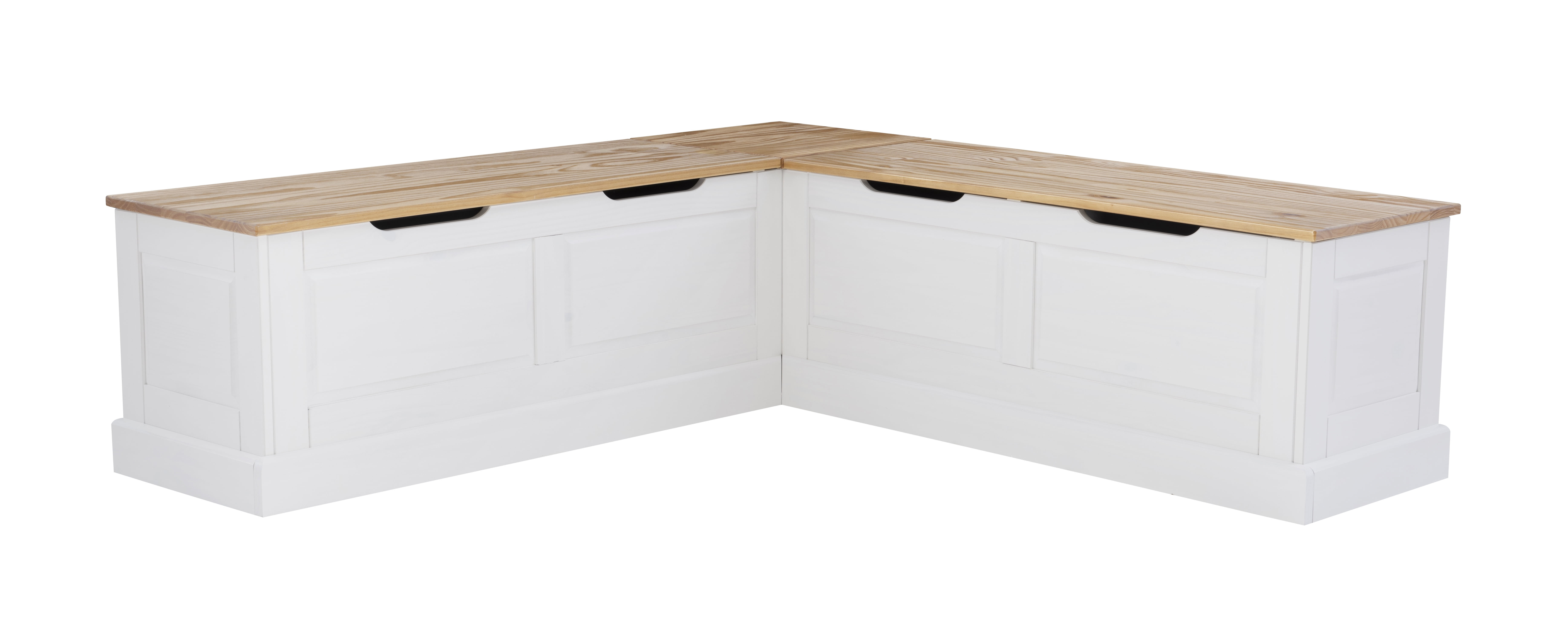 Linon Tobin Backless Indoor Farmhouse Corner Dining Breakfast Nook with Storage, Seats 4-5 (Table Sold Separately), White/Natural