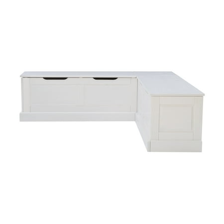 Linon Troyin Backless Corner Nook with Storage in Solid White Pine