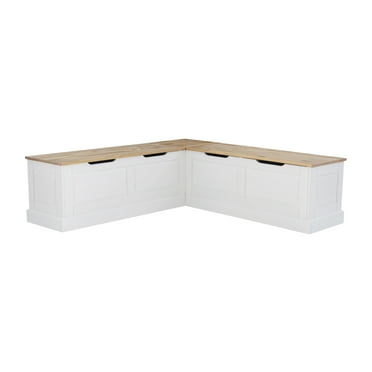 Linon Tobin Backless Indoor Farmhouse Corner Dining Breakfast Nook with Storage, Seats 4-5 (Table Sold Separately), White/Natural
