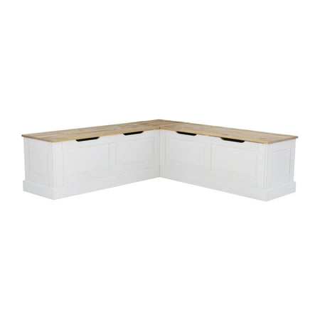 Linon Romero Casual Wood Corner Dining Breakfast Nook with Storage, White/Natural