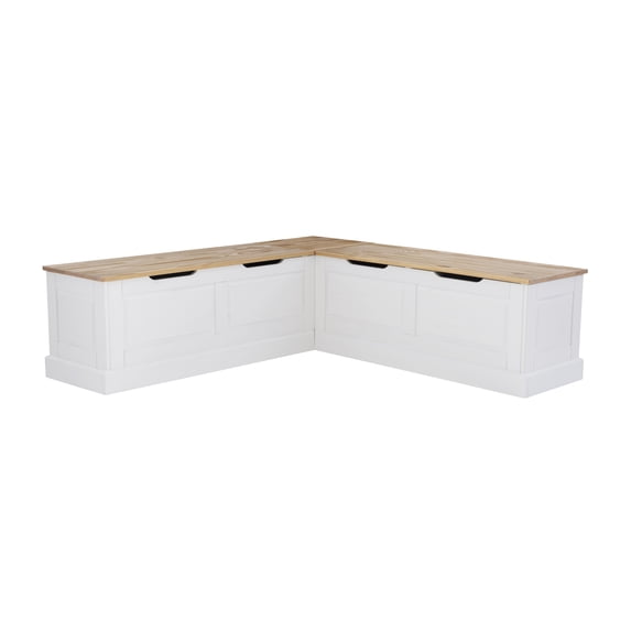 Linon Romero Casual Wood Corner Dining Breakfast Nook with Storage, White/Natural