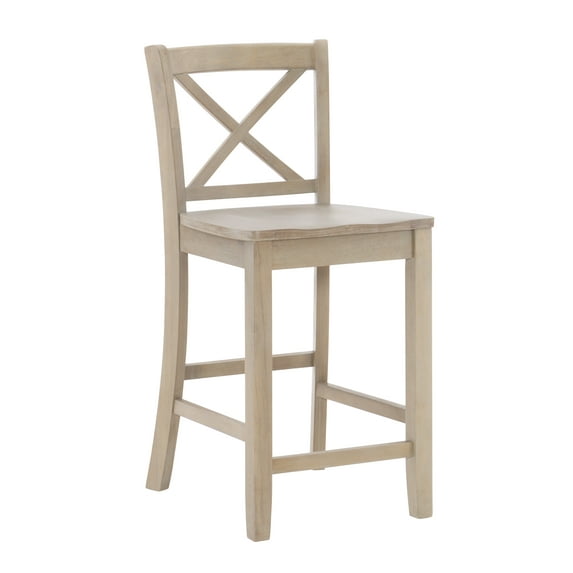 Linon Torino 24" Cross-Back Indoor Wood Counter Stool, Gray wash