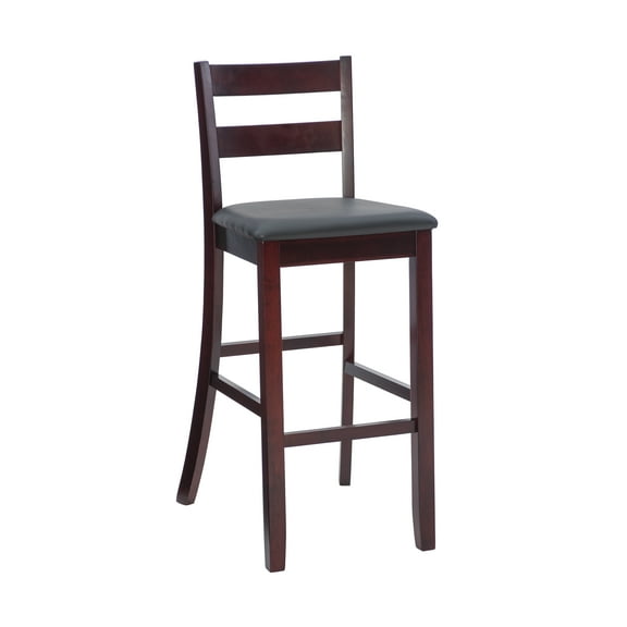 Linon Torino 31" Soho Ladder Back Indoor Wood Counter Stool, Merlot/Dark Brown Faux Leather
