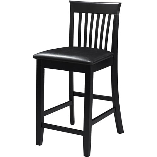 Linon Torino Full Back Wood Counter Stool, 24" Seat Height, Black Finish with Black Fabric