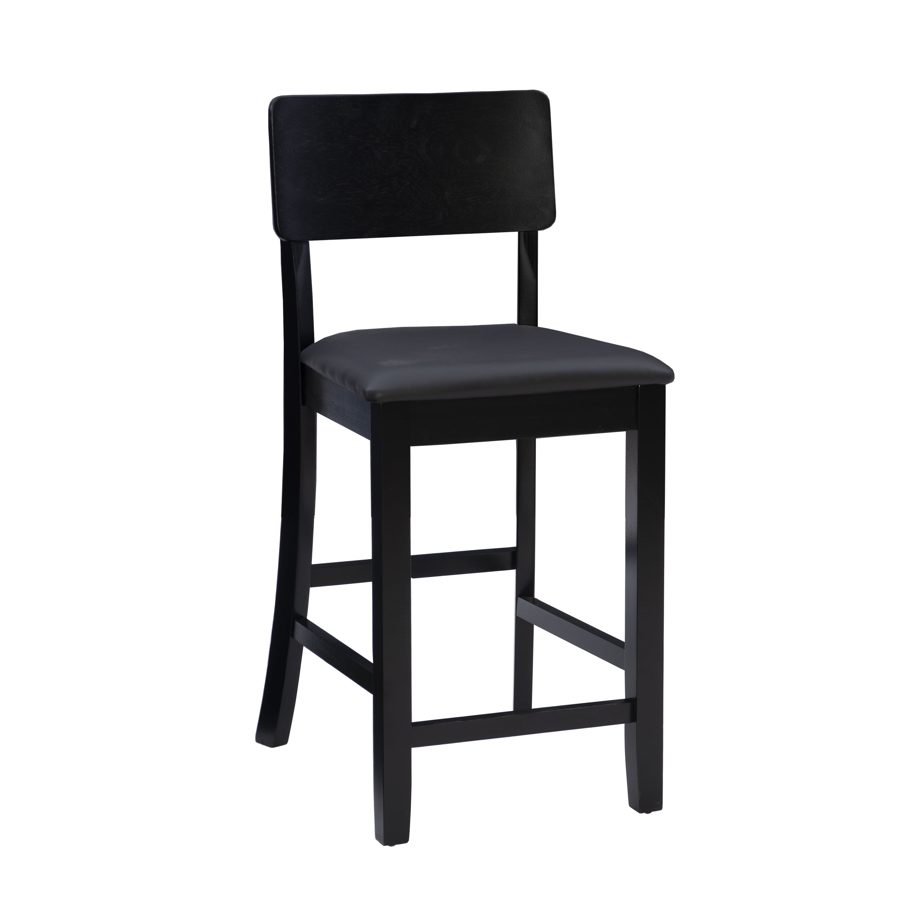 Elegant 24" Black and Cherry Wood Counter Stool with Dark Brown Faux Leather Seat