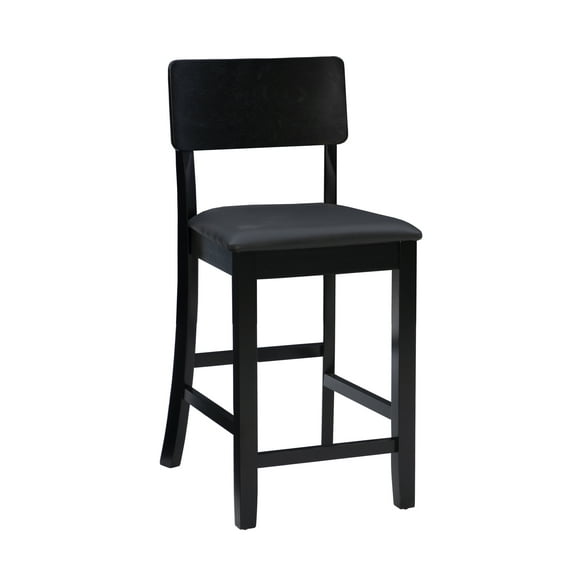 Linon Torino Full Back Wood Counter Stool, 24" Seat Height, Black Finish with Dark Brown Fabric