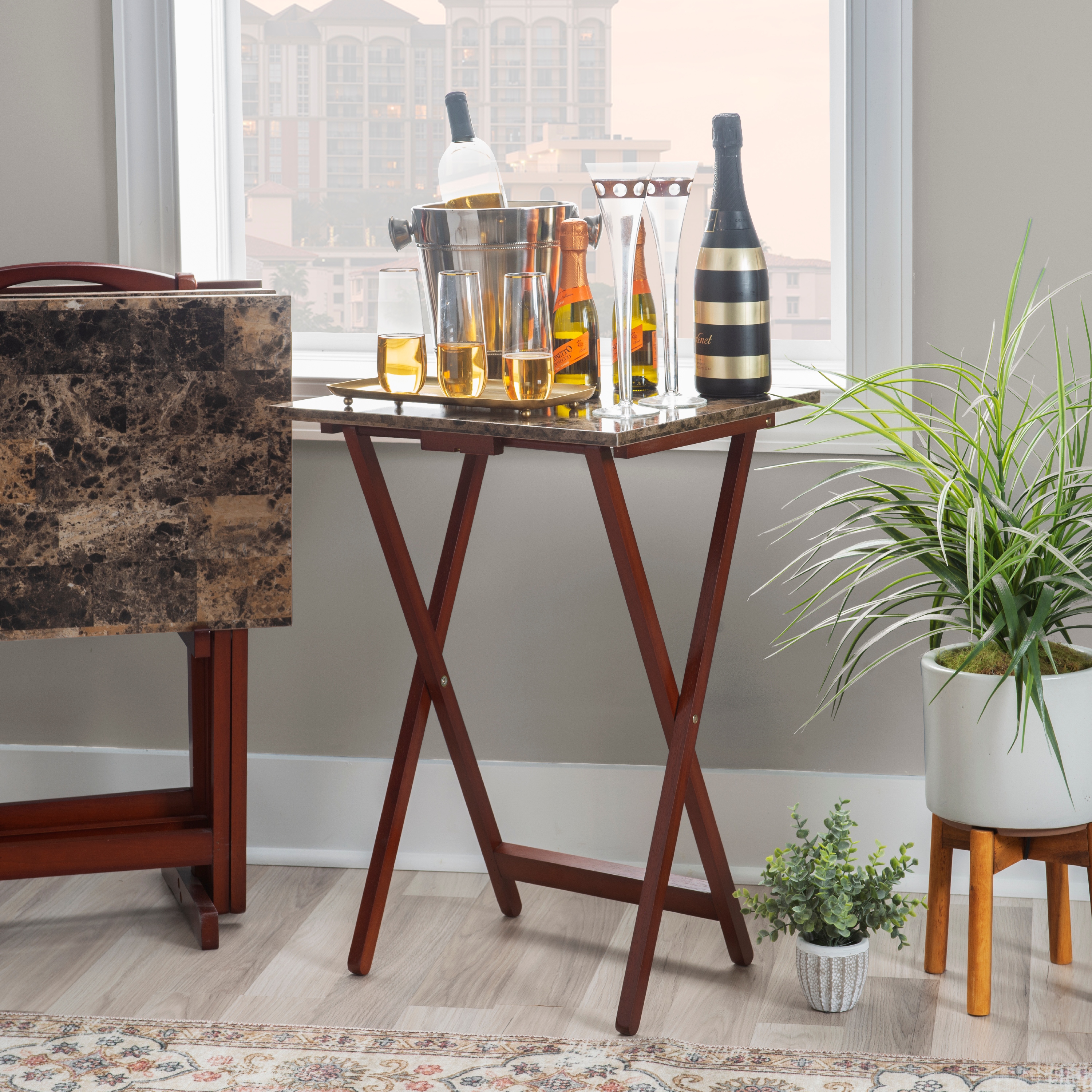 Linon Tray Table Set Faux Marble -Brown - image 1 of 5