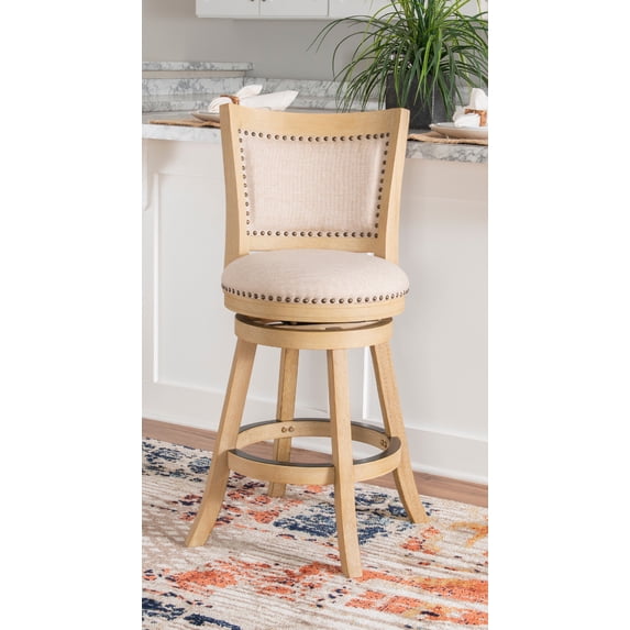 Linon Tredwell 26" Round Swivel Mid Back Counter Stool, Driftwood/Beige