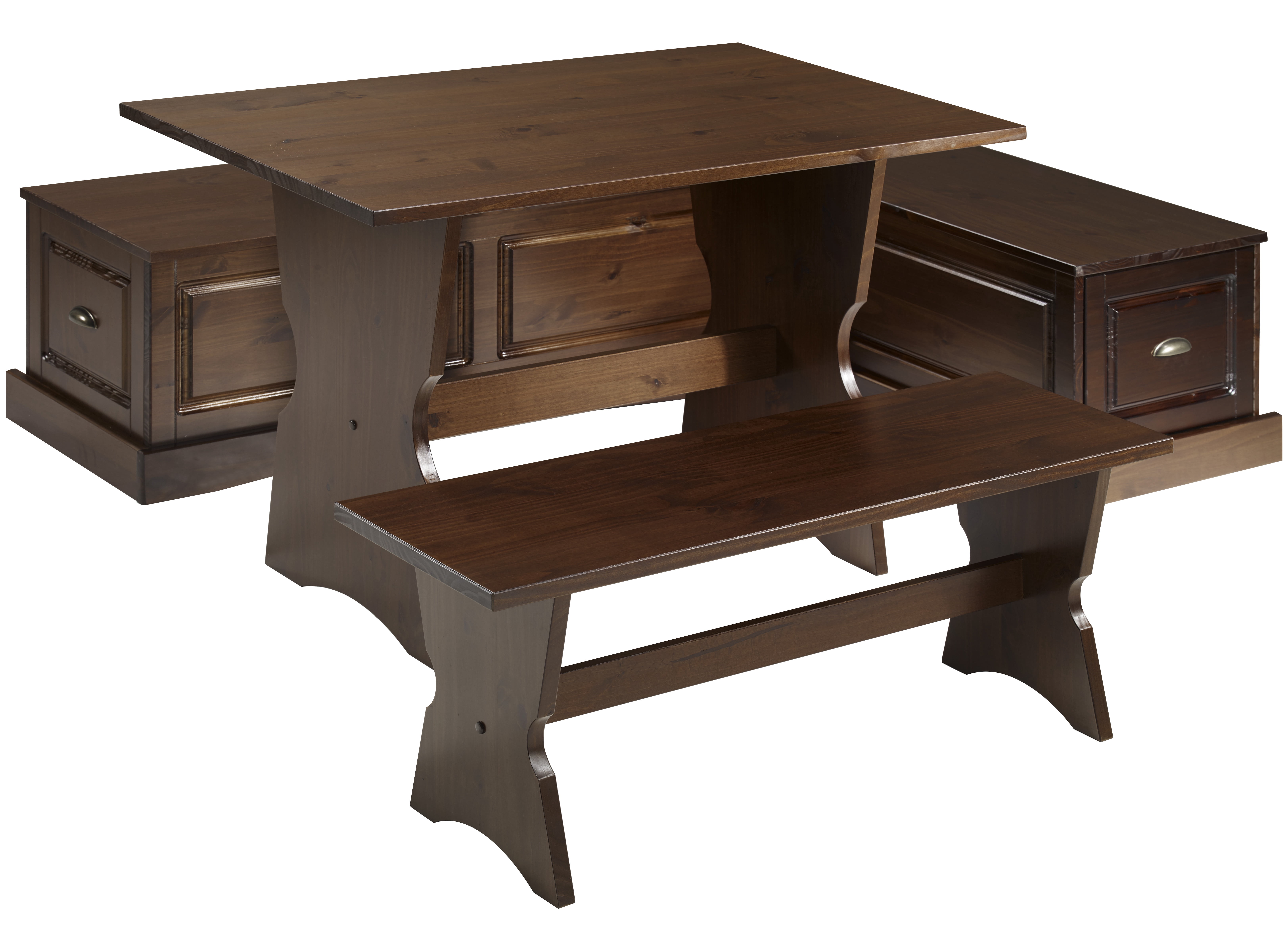 Linon Trefny 3-Piece Backless Corner Breakfast Nook Dining Set with Storage, Walnut