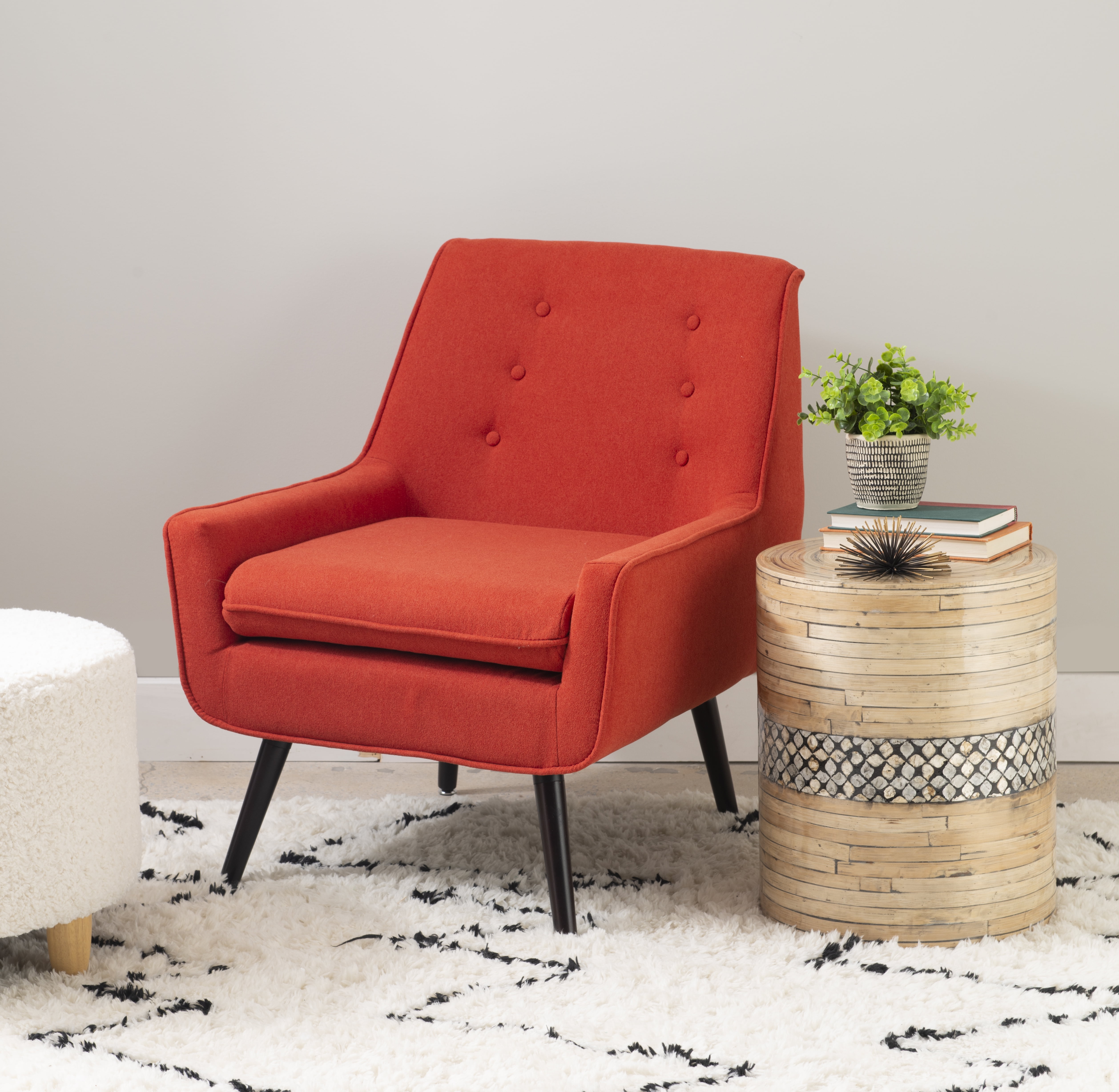 Pimento Red Button Tufted Wood Accent Chair