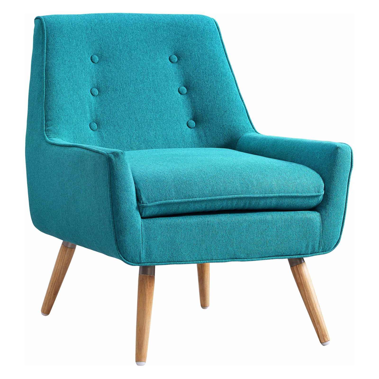 Modern Retro Bright Blue Wood Accent Chair with Button Tufting
