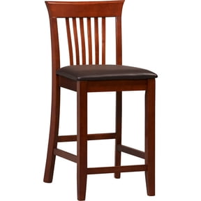 Linon Triena Full Back Wood Counter Stool, 24" Seat Height, Dark Cherry Finish with Dark Brown Fabric