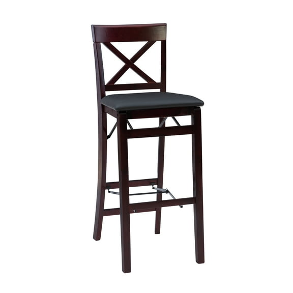 Linon Triena Full Back Folding Dining Chairs, 30" Seat Height, Espresso Finish with Brown Fabric