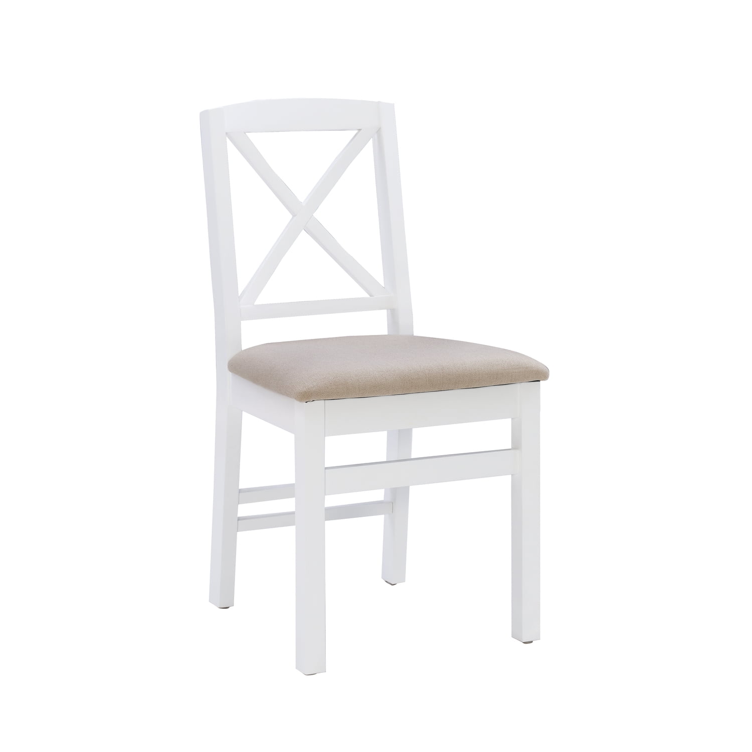 Delilah White Linen Upholstered Wood Side Chair with Cross Back