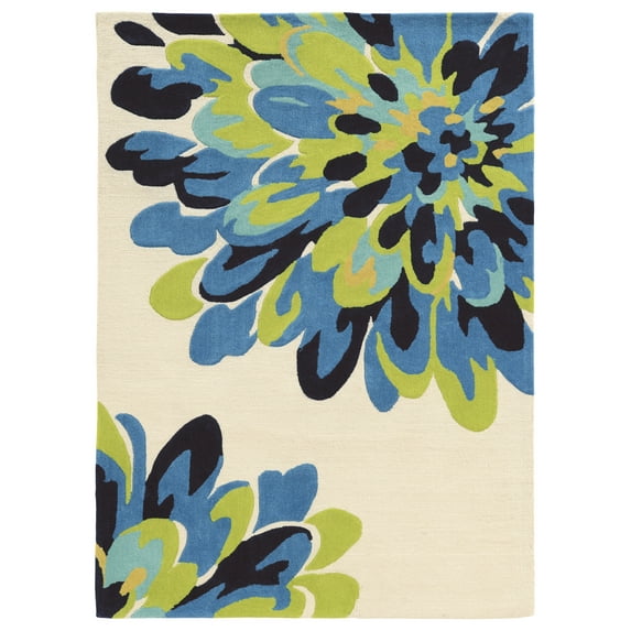 Linon Home Décor Trio Area Rug Collection, Ivory and Blue, 5' x 7'