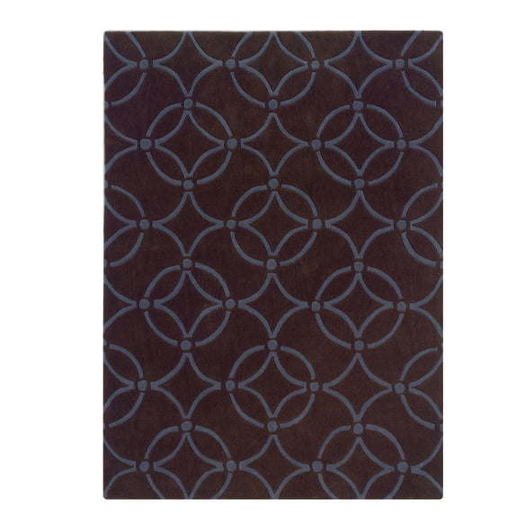 Linon Trio Briony Polyester 5'x7' Area Rug in Chocolate & Blue