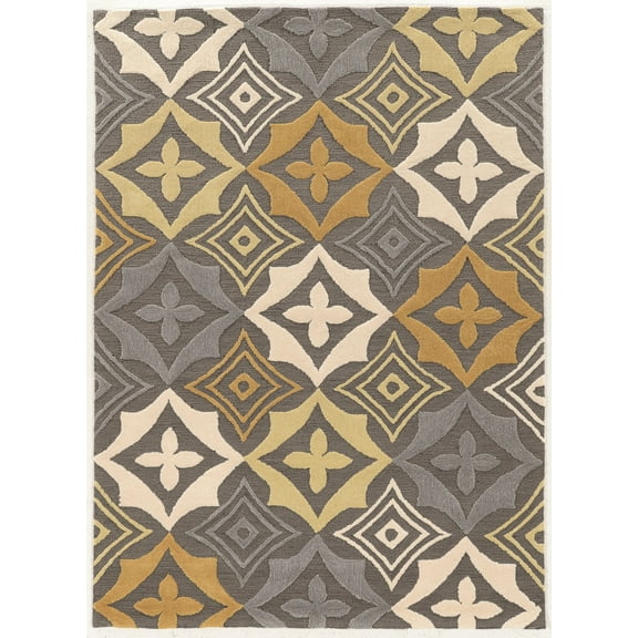 Linon Trio Emblem Hand Tufted Polyester 5'x7' Area Rug in Gray
