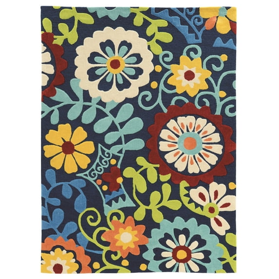Linon Trio Frond Hand Tufted Polyester 1'10"x2'10" Rug in Blue