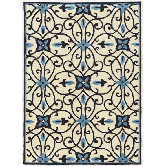 Linon Trio Gardenia Hand Tufted Polyester 5'x7' Rug in Ivory