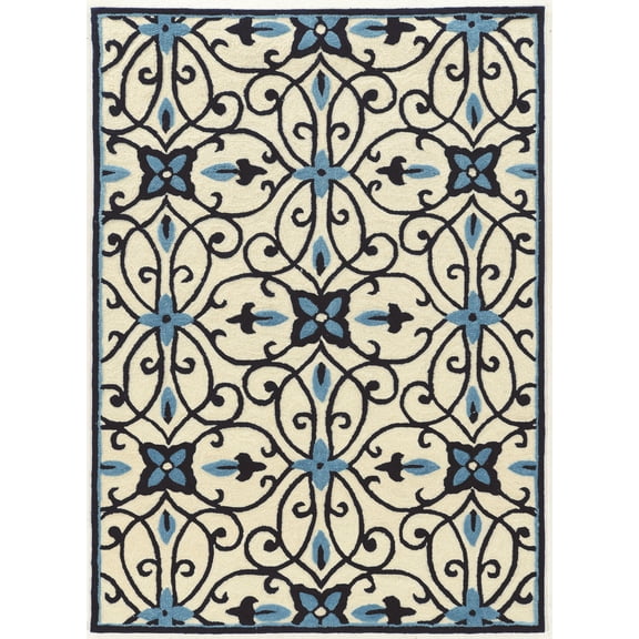 Linon Trio Gardenia Hand Tufted Polyester 5'x7' Rug in Ivory