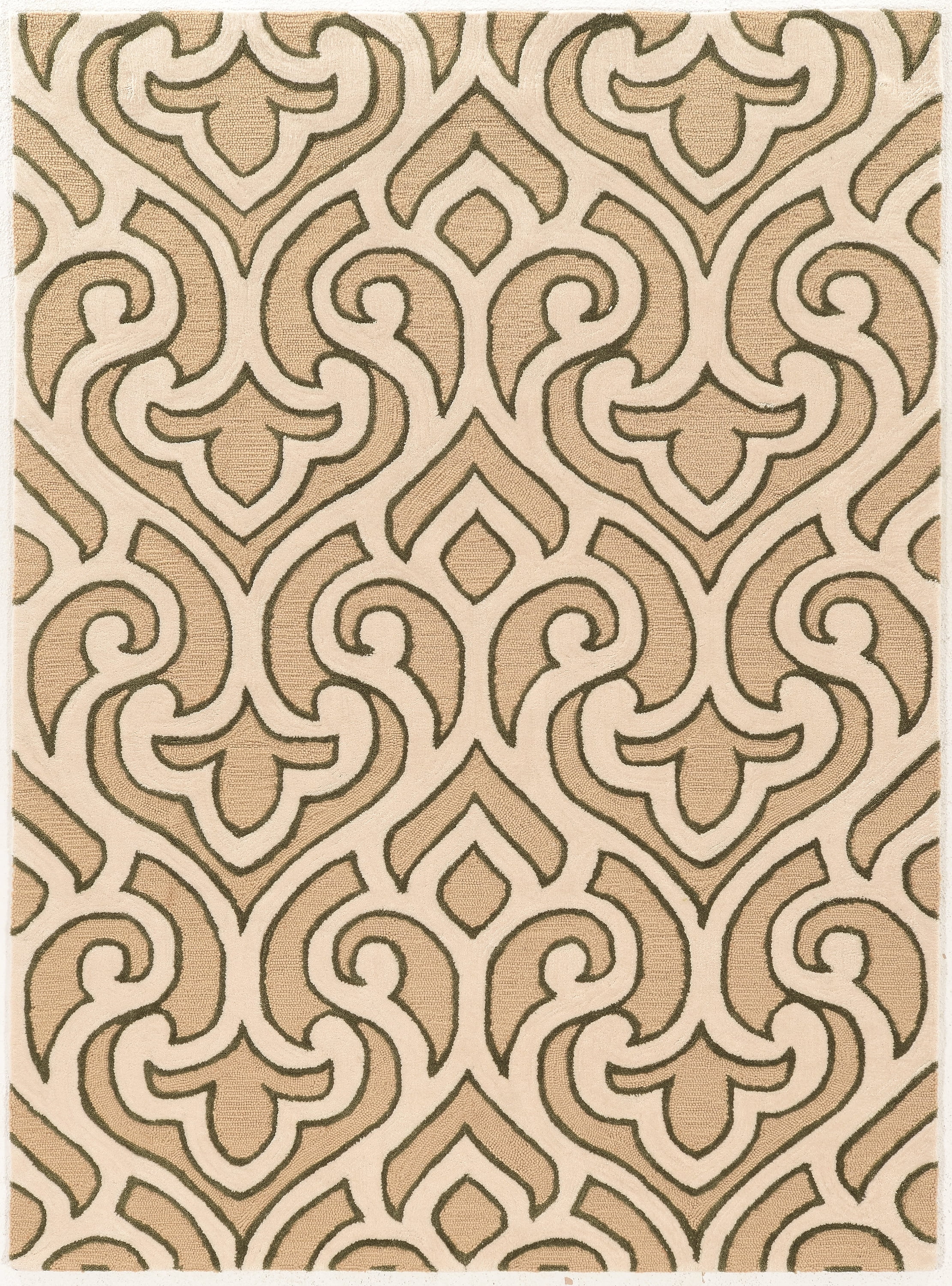 Cream and Beige Synthetic Tufted 8' x 10' Area Rug