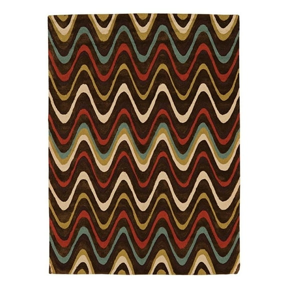 Linon Trio Mouzi Hand Tufted Polyester 5'x7' Rug in Brown