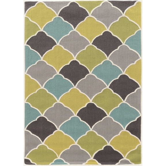 Linon Trio Tiles Hand Tufted Polyester 8'x10' Area Rug in Gray