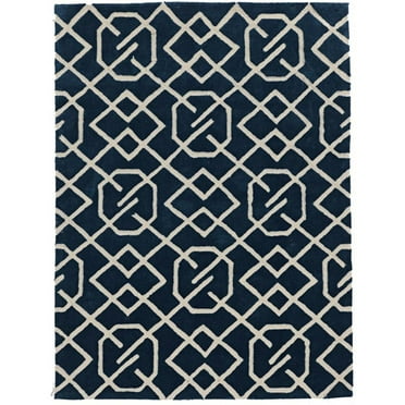Linon Tripoli Intent Hand Tufted Polyester 5'x7' Rug in Navy