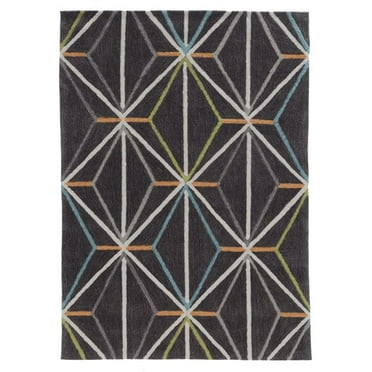 Linon Tripoli Prisma Hand Tufted Polyester 5'x7' Rug in Charcoal