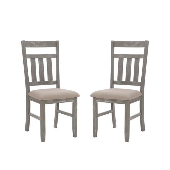 Linon Turino Set of 2 Slat Back Upholstered Dining Chairs in Weathered Gray Wood