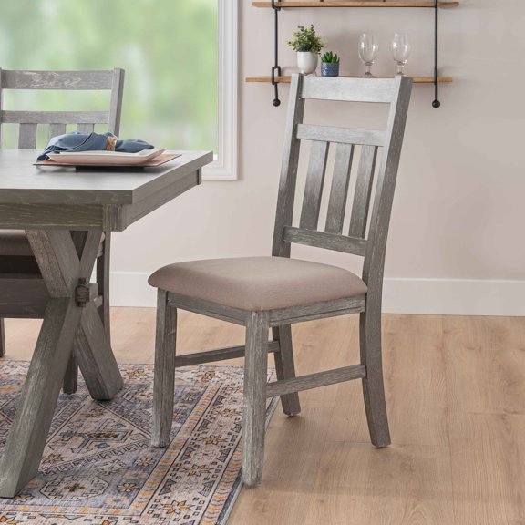 Linon Turino Set of 2 Slat Back Upholstered Dining Chairs in Weathered Gray Wood