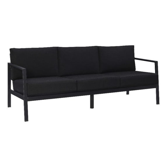 Linon Turner Lightweight Outdoor 3 Seater Sofa Black Cushions in Black Aluminum
