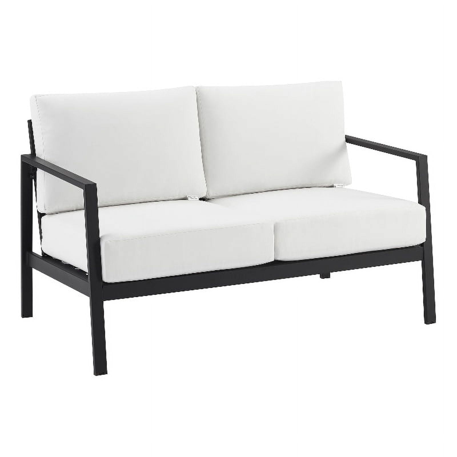Linon Turner Lightweight Outdoor Loveseat with White Cushions in Black ...