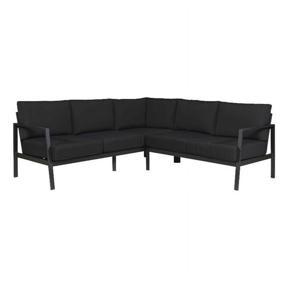 Linon Turner Lightweight Outdoor Sectional with Black Cushions, Black Aluminum