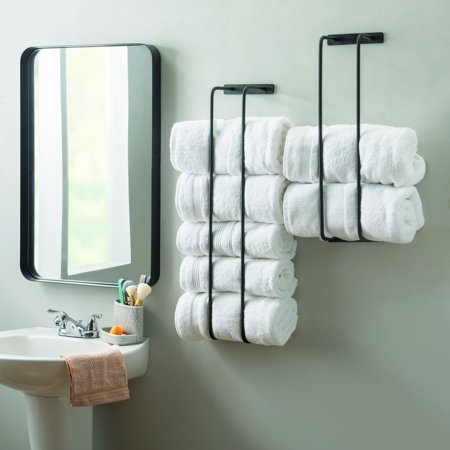 Linon Tuttle Metal Wall MountTowel Rack (Set of 2) Black