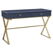 Linon Two-Drawer Campaign Desk, Blue