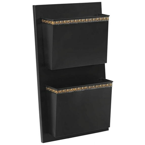 Linon Two Slot Wall Mailbox, Black and Gold Dots, Assembled
