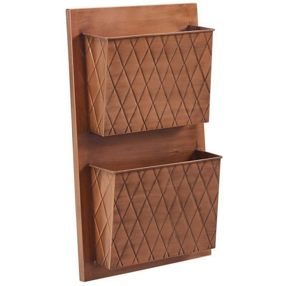 Linon Two Slot Wall Mailbox, Copper, Cross Hatch, Assembled