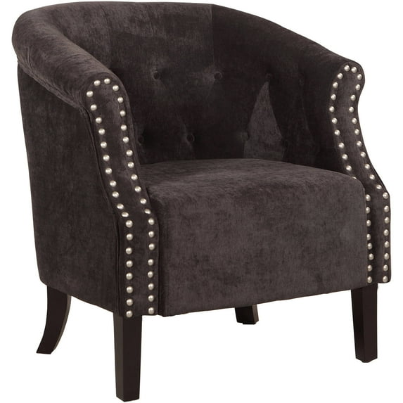 Linon Tyrone Tufted Barrel Chair, Charcoal, 18 inch Seat Height