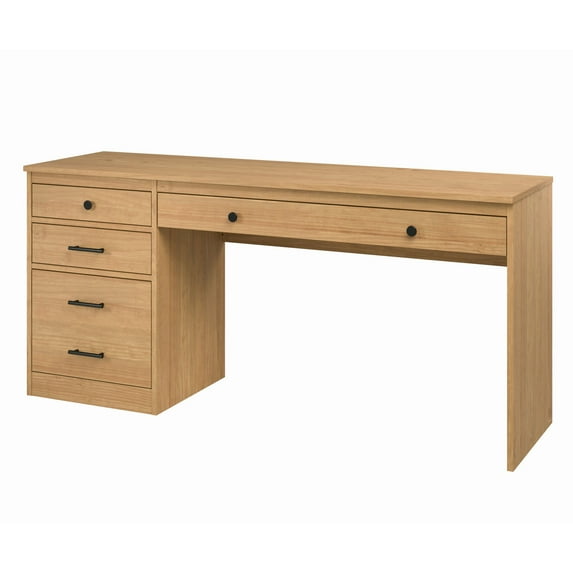 Linon Vaughan Computer Desk with File Cabinet and 3 Drawers, 65" Wide, Matte Maple Finish