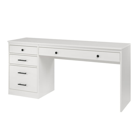 Linon Vaughan Computer Desk with File Cabinet and 3 Drawers, 65" Wide, Whitewash Finish