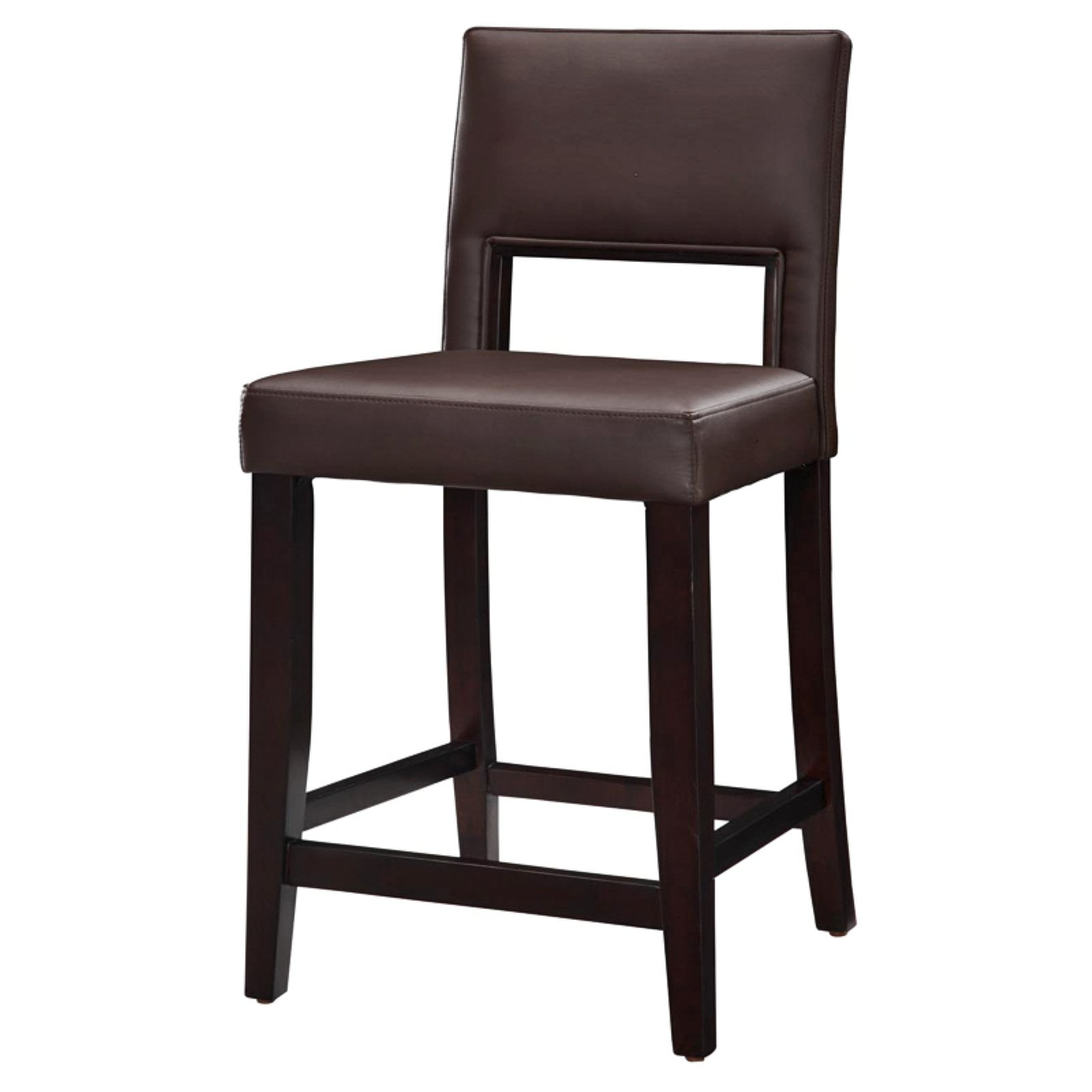 Dark Brown Wood and Leather Counter Stool, 24"