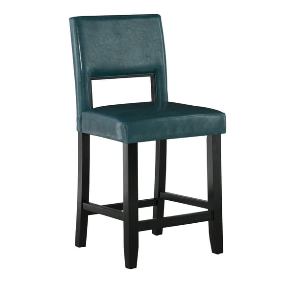 Linon Vega 25" Mid Back Indoor Upholstered Counter Stool, Black/Agean Blue Faux Leather