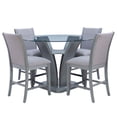 thumbnail image 1 of Linon Vern 5 Piece Dining Set Round Glass and Wood Table with 4 Chairs in Gray, 1 of 18