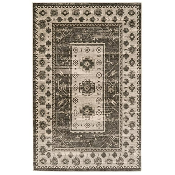 Linon Vintage Buharra Power Loomed Microfiber Polyester 5'x7'6" Rug in Gray