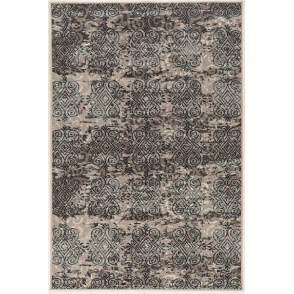 Linon Vintage Clara Power Loomed Microfiber Polyester 5'x7'6" Rug in Gray