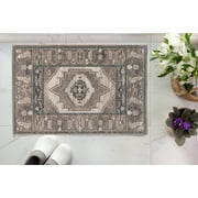 Linon Vintage Gray and Blue Aztec Area Rug, 2' x 3'
