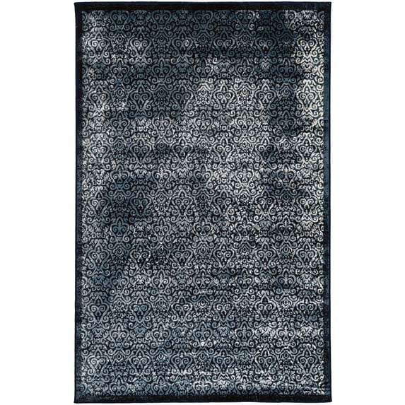 Linon Vintage Ilussion Power Loomed Microfiber Polyester 5'x7'6" Rug in Navy